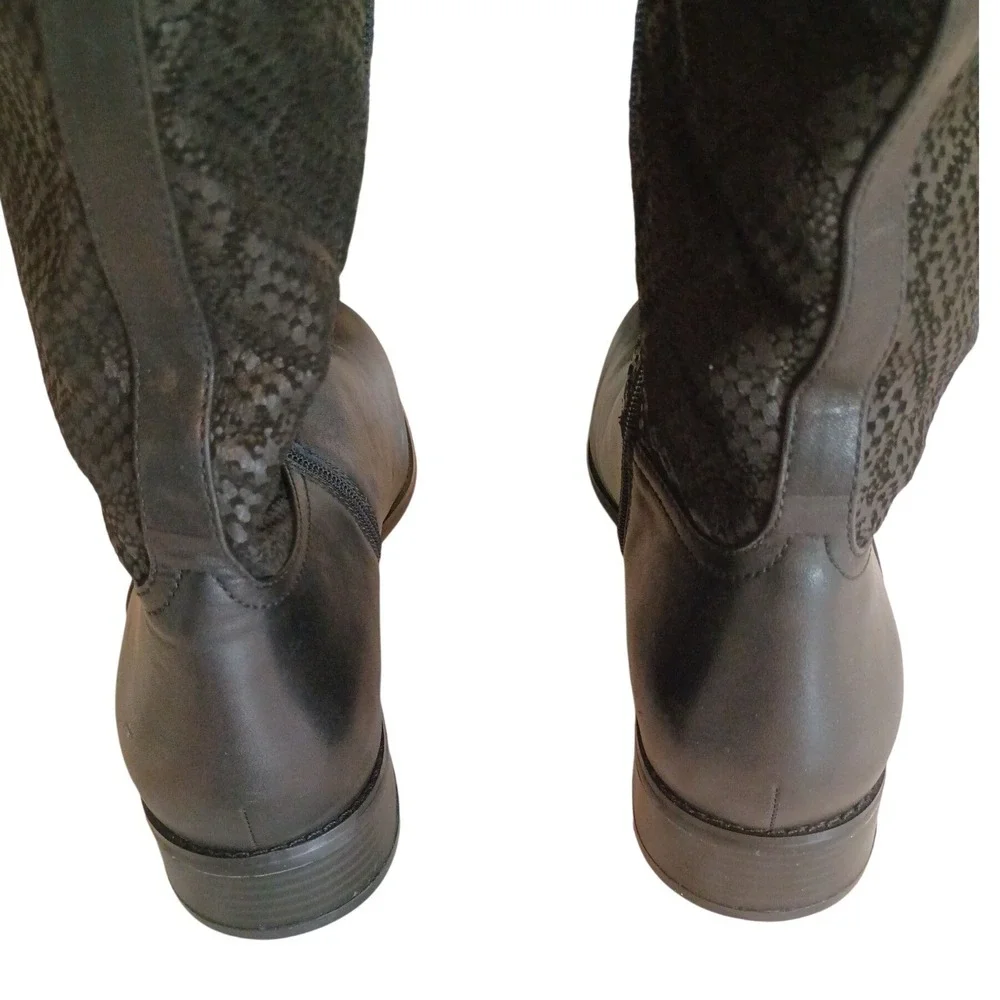 Trotters Black Snakeskin Textured Tall‎ Riding Boots Side Zip Buckle 10.5M